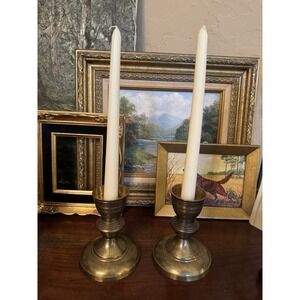 Vintage Pair Solid Brass Taper Candle Holders 5" Made in India MCM Home Decor